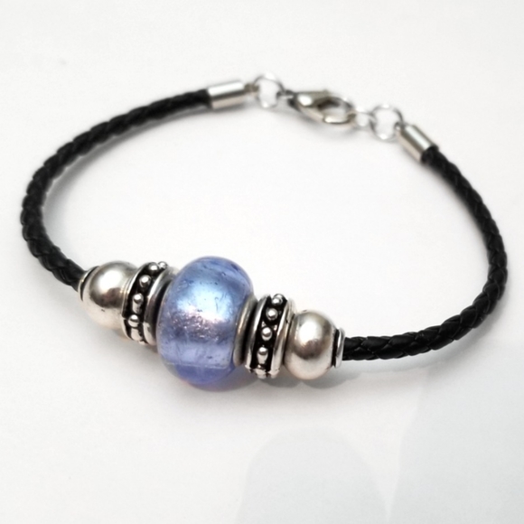 Glass & Silver Beaded Leather Bracelet - Picture 3 of 3